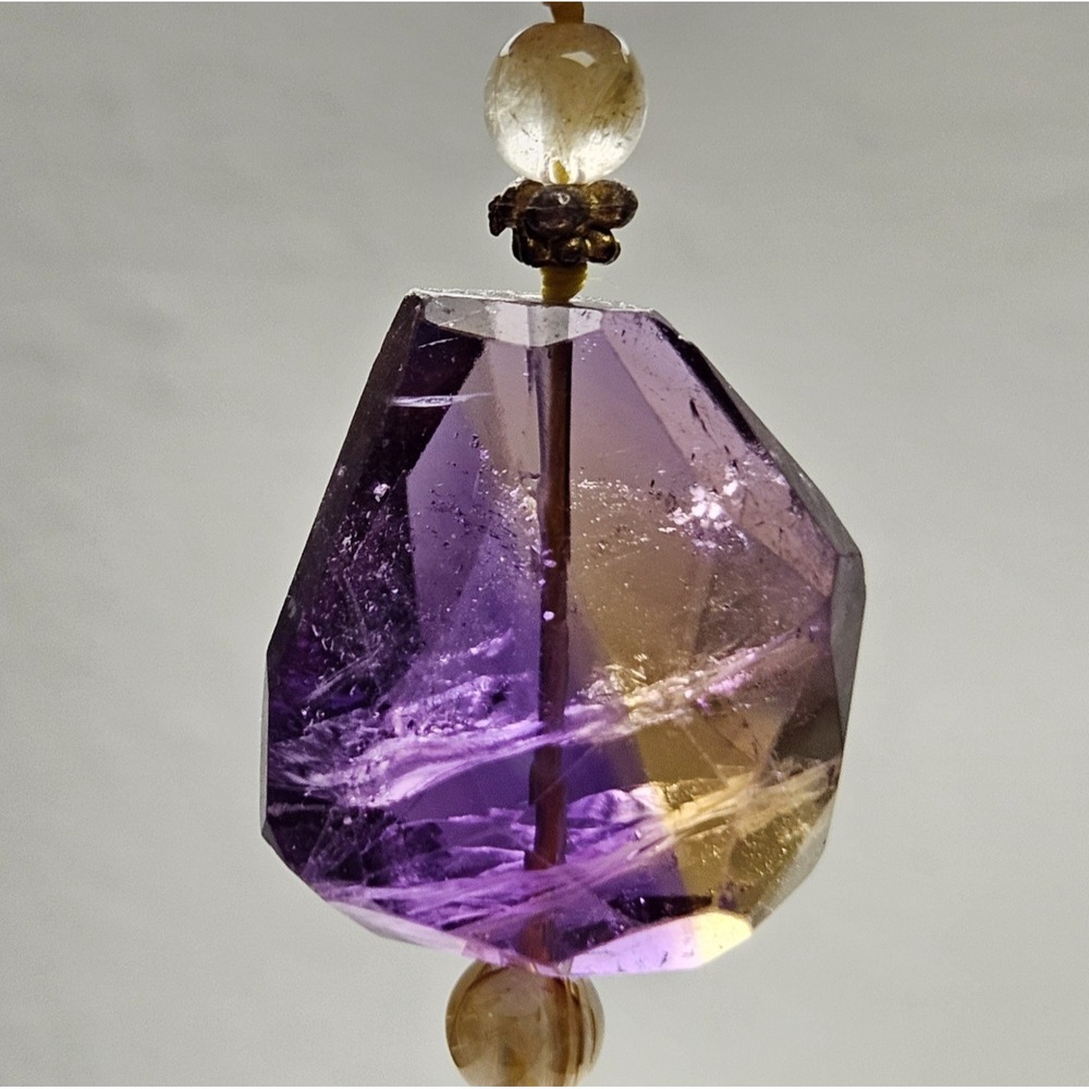 Natural Faceted Ametrine Amethyst Citrine Necklace Sterling Silver Statement 24" - Picture 4 of 17
